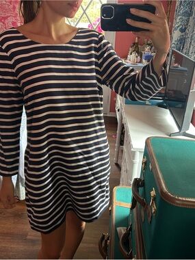 J. Crew Navy and White Striped Midi Dress
